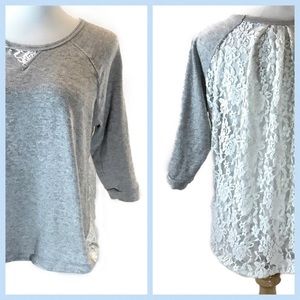MASSINI Gray Sweatshirt Cream Lace Detail on Back
